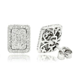 3Ct Round Cut Diamond Rectangular Cluster Halo Stud Earrings 14K White Gold Over