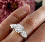 2.5ct Round Cut Diamond Pear Side Trilogy Engagement Ring 14k White Gold Finish