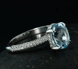 2.2ct Oval Cut Blue Aquamarine Hidden Halo Engagement Ring 14k White Gold Finish