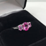 3ct Oval Cut Pink Sapphire Diamond Trilogy Engagement Ring 14k White Gold Finish