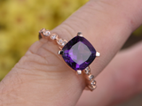 1.4ct Cushion Purple Amethyst Engagement Ring Diamond Accent 14k Rose Gold Over