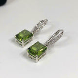 2.5ct Dangle Earrings Emerald Cut Green Peridot LeverBack 14k White Gold Finish