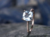 1.9Ct Cushion Cut Blue Aquamarine Solitaire Engagement Ring 18K Rose Gold Finish