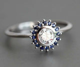 2ct Round Cut Diamond Engagement Ring 14k White Gold Finish Blue Sapphire Floral