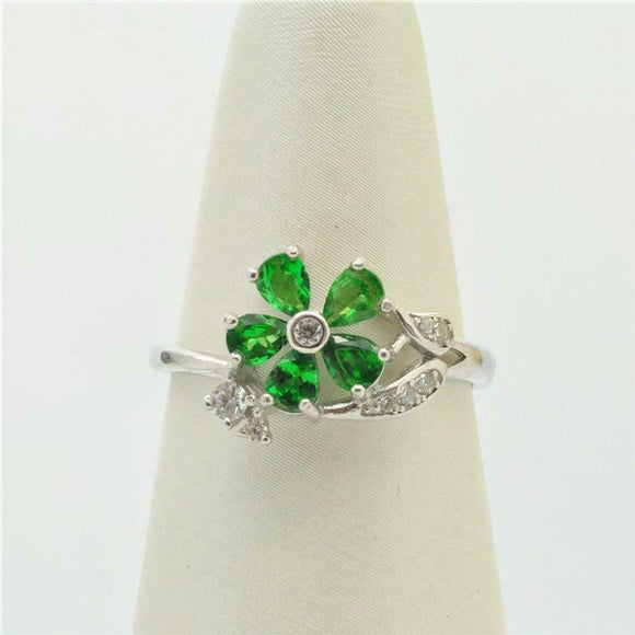 2ct Pear Cut Green Emerald Engagement Ring Floral Petal Leaf 14k White Gold Over