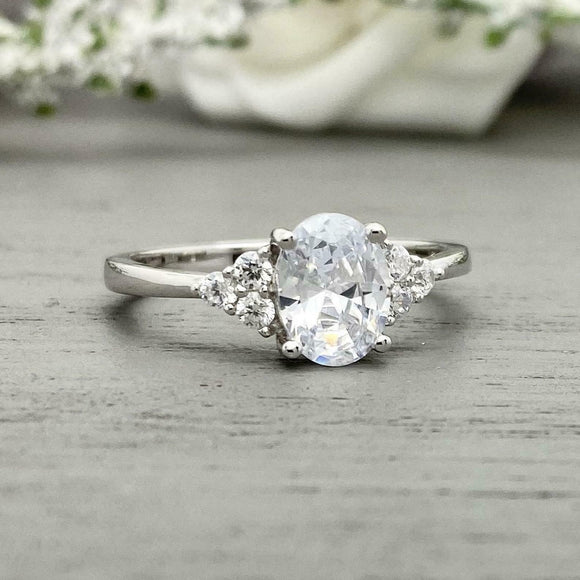 1.5ct Oval Cut Diamond Engagement Ring Solitaire Petite 14k White Gold Finish