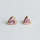 1ct Trillion Pink Sapphire Bezel Set Solitaire Stud Earrings 14k Rose Gold Over