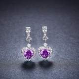 3Ct Heart Cut Purple Amethyst Diamond Elegant Drop Earring 14K White Gold Finish