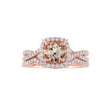 3Ct Round Cut Peach Morganite Diamond Bridal Set Ring Band 14K Rose Gold Finish