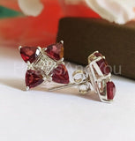 2ct Trillion Cut Simulated Red Garnet Unique Stud Earrings 14k White Gold Plated