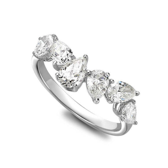 3ct Random Set Pear Cut Diamond Solitaire Engagement Ring 14k White Gold Finish