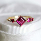 1.2ct Princess Cut Pink Ruby Engagement Ring 14k Yellow Gold Over Unique Cluster