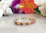 0.7ct Wedding Band Princess Cut Pink Ruby Stylish Stackable 14k Yellow Gold Over