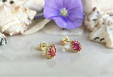 1ct Pear Cut Pink Ruby Crown Teardrop Women Stud Earrings 14k Yellow Gold Finish