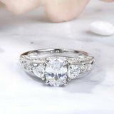 3Ct Oval Cut Diamond Trillion Accent Vintage Engagement Ring 14K White Gold Over