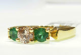 2ct Engagement Ring Round Cut Diamond Round Emerald Trilogy 14k Yellow Gold Over