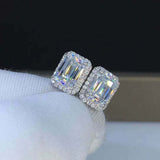 2.5ct Emerald Cut VVS1D Diamond Halo Solitaire Stud Earrings 14k White Gold Over