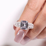 4Ct Emerald Cut Diamond Milgrain Vintage Engagement Ring 14K White Gold Finish