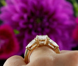 2.5ct Round Cut Diamond Pear Side Trilogy Engagement Ring 14k Yellow Gold Finish