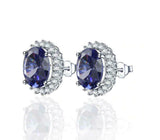 2.9ct Stud Earrings Oval Cut Blue Sapphire Floral Cocktail 14k White Gold Finish