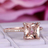 2.6ct Princess Cut Peach Morganite Hidden Halo Choker Ring 14k Rose Gold Finish