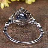 1ct Cushion Blue Sapphire Engagement Ring Solitaire Floral 14k White Gold Finish