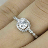 1ct Cushion Cut Diamond Engagement Ring Halo Round Accents 14k White Gold Finish