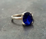 2ct Engagement Ring Oval Cut Blue Sapphire Solitaire Women 14k White Gold Finish