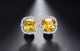 2ct Cushion Cut Yellow Citrine Halo Solitaire Stud Earrings 14k WhiteGold Finish