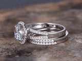 5Ct Round Cut Diamond Bridal Trio Set Split Band Halo Ring 14K White Gold Finish