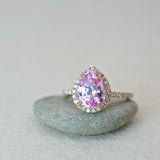 2.2ct Pear Cut Pink Sapphire Engagement Ring 14k Rose Gold Finish Diamond Halo