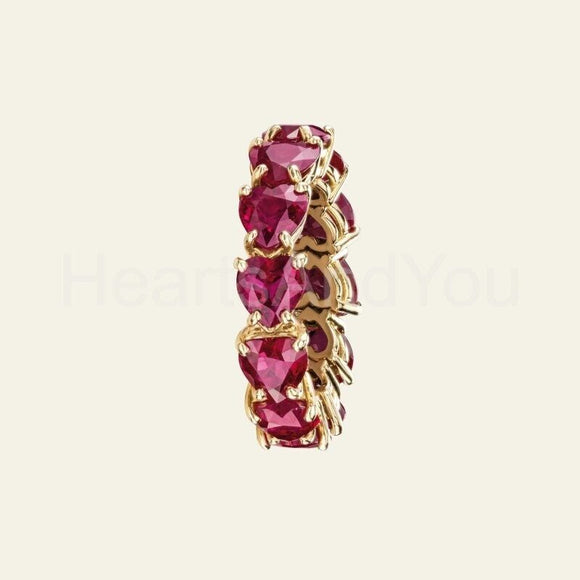 4ct Heart Cut Simulated Pink Ruby Eternity Wedding Band 14k Yellow Gold Plated