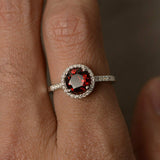 1.2ct Round Cut Red Garnet Engagement Ring 14k White Gold Finish Halo Promise