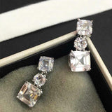 4Ct Asscher Round Cut Diamond Elegant Stylish Drop Earring 14K White Gold Finish