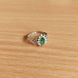 1.3ct Engagement Ring Pear Cut Green Emerald Filigree Drop 14k White Gold Finish