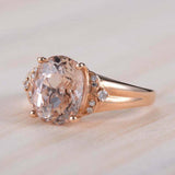 3ct Oval Cut Morganite Engagement Ring Solitaire with Accents 14k Rose Gold Over