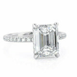 2.5ct Emerald Cut Diamond Hidden Halo Ring 14k White Gold Over with Round Accent