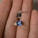 2ct Emerald Cut Blue Sapphire Diamond Elegant Stud Earring 14k White Gold Finish