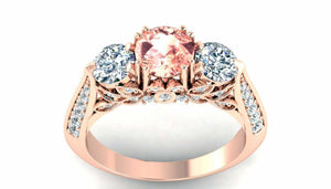 3ct Round Cut Morganite Solitaire with Accents Trilogy Ring 14k Rose Gold Finish