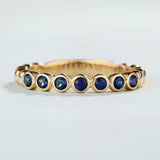 2ct Round Blue Sapphire Bezel Set Half Eternity Wedding Band 14k YellowGold Over