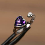 1ct Engagement Ring Heart Cut Amethyst Open Cuff Stackable 14k White Gold Finish