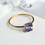 1ct Cushion Cut Purple Amethyst Engagement Ring Solitaire 14k Yellow Gold Finish