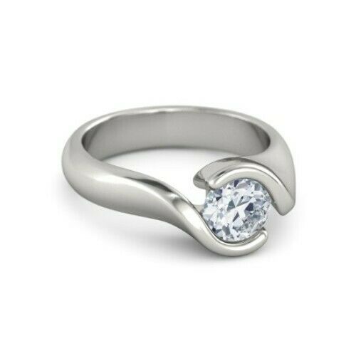 1Ct Round Cut DVVS1 Diamond Swirl Solitaire Engagement Ring 14K White Gold Over