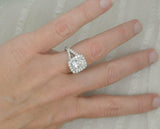 4Ct Radiant Cut Diamond Split Shank Halo Engagement Ring 14K White Gold Finish