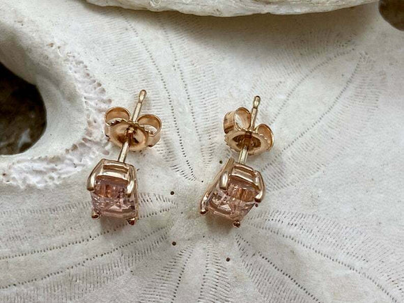 1.4ct Stud Earrings Emerald Cut Peach Morganite Solitaire 14k Yellow Gold Finish