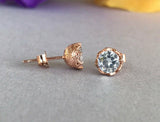 Art Deco Stud Earrings 0.5ct Round Brilliant Cut Diamond 14k Rose Gold Finish