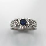 0.5ct Round Blue Sapphire Engagement Ring Celtic Trinity Knot 14k WhiteGold Over