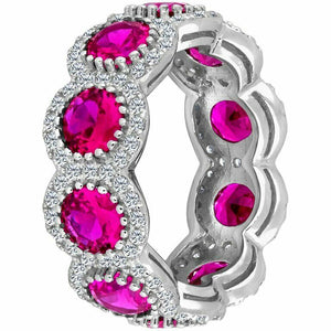 5.5ct Round Cut Pink Sapphire Wedding Band Ring Halo Eternity 14k WhiteGold Over