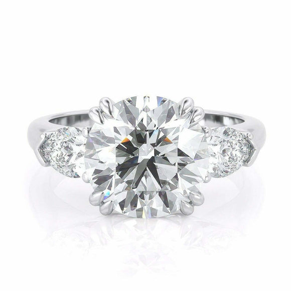 2.6ct Round Cut Diamond Pear Accents Trilogy Engagement Ring 14k White Gold Over