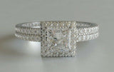 2.4ct Princess Cut Diamond Engagement Ring Halo Bridal Set 14k White Gold Finish